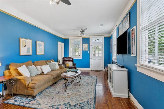 3221 N Rampart St Unit 3221, New Orleans, LA 70117 - living room with a ceiling fan, plenty of natural light, and dark wood finished floors