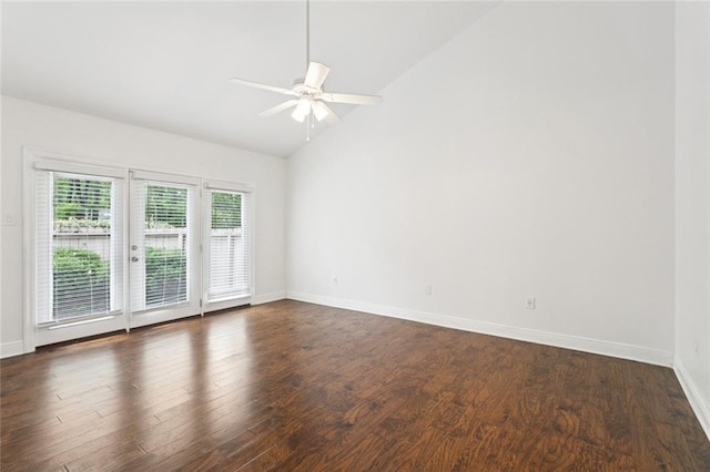 103 Catalpa Ln Unit 231, Mandeville, LA 70471 - empty room with vaulted ceiling, ceiling fan, baseboards, and dark wood finished floors