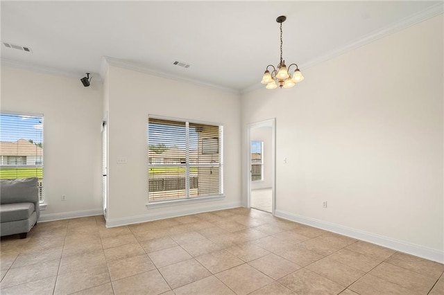 3346 Southlake Ave, Baton Rouge, LA 70818 - unfurnished room featuring a chandelier, crown molding, healthy amount of natural light, baseboards, and light tile patterned floors