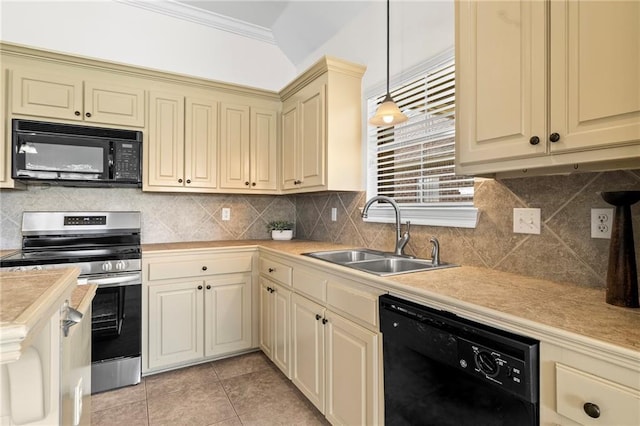 3346 Southlake Ave, Baton Rouge, LA 70818 - kitchen featuring black appliances, a sink, cream cabinets, light countertops, and light tile patterned floors