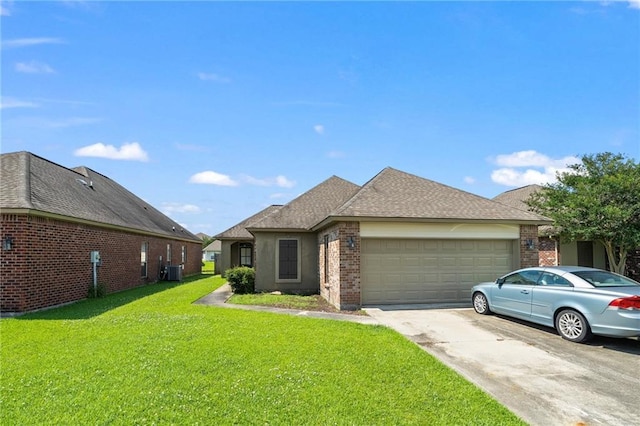 3346 Southlake Ave, Baton Rouge, LA 70818 - view of front of property with a garage, a front lawn, driveway, central AC, and brick siding
