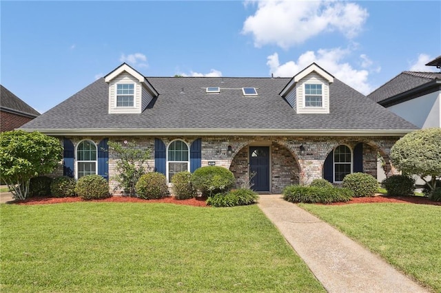 41 Yellowstone Dr, New Orleans, LA 70131 - cape cod home featuring a shingled roof, a front yard, and brick siding