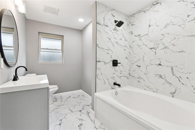 38 Gretna Blvd, Gretna, LA 70053 - bathroom with vanity, marble look tile flooring, toilet, bathtub / shower combination, and recessed lighting