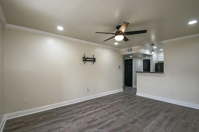 2500 Houma Blvd Unit 202, Metairie, LA 70001 - spare room featuring crown molding, a ceiling fan, dark wood-type flooring, recessed lighting, and baseboards