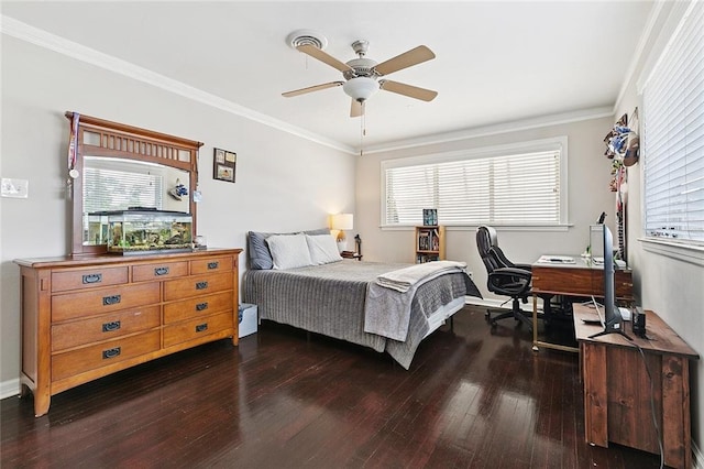 613 Andrews Ave, Metairie, LA 70005 - bedroom featuring hardwood / wood-style flooring, crown molding, a ceiling fan, and baseboards