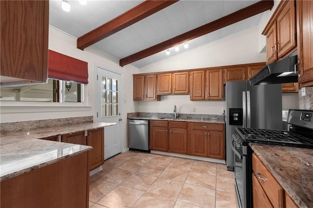 6416 Nora St, Metairie, LA 70003 - kitchen featuring gas range oven, stainless steel dishwasher, under cabinet range hood, and brown cabinetry