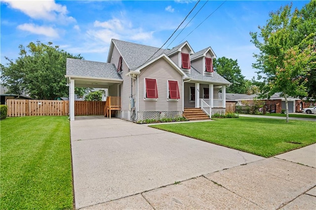 816 Celeste Ave, River Ridge, LA 70123 - cape cod-style house featuring a porch, concrete driveway, roof with shingles, and an attached carport