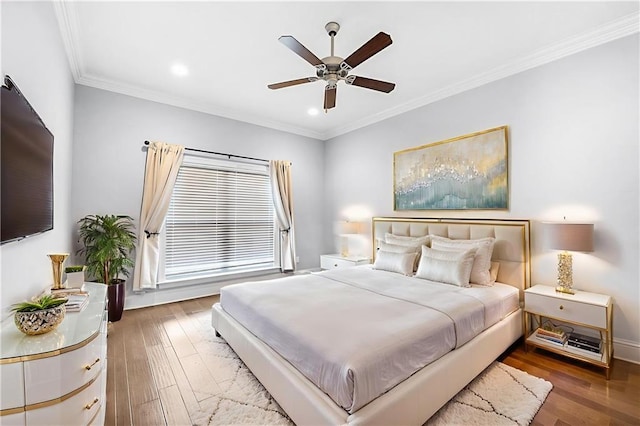 615 Newman Ave, Jefferson, LA 70121 - bedroom featuring wood finished floors, recessed lighting, crown molding, and ceiling fan