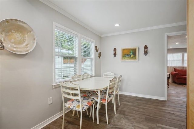 133 Creagan Ave, Gretna, LA 70053 - dining space featuring baseboards, ornamental molding, healthy amount of natural light, wood finished floors, and recessed lighting