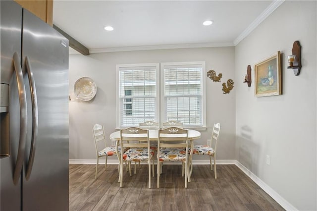 133 Creagan Ave, Gretna, LA 70053 - dining room with wood finished floors, crown molding, baseboards, and recessed lighting