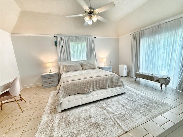 44 Stonebridge Ct, Mandeville, LA 70448 - bedroom featuring light tile patterned floors, lofted ceiling, baseboards, and a ceiling fan