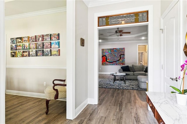 5714 Vicksburg St, New Orleans, LA 70124 - corridor featuring crown molding, baseboards, and dark wood finished floors
