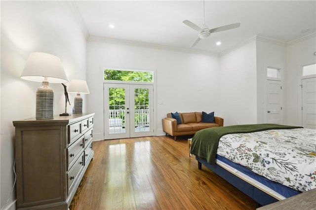 718 Monroe St, Gretna, LA 70053 - bedroom with access to outside, hardwood / wood-style floors, french doors, crown molding, and recessed lighting