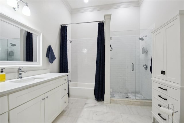 718 Monroe St, Gretna, LA 70053 - full bathroom featuring crown molding, vanity, and marble finish flooring
