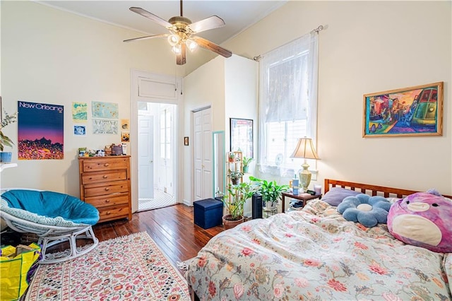 352123 Cleveland Ave, New Orleans, LA 70119 - bedroom with wood-type flooring, crown molding, ceiling fan, and a closet