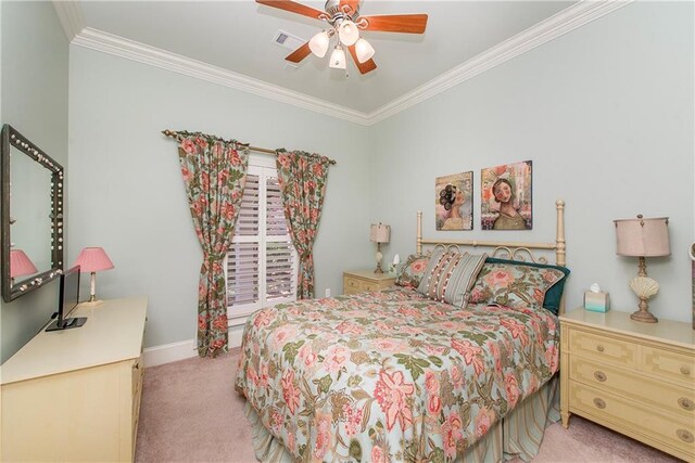 23783 Monarch Pt, Springfield, LA 70462 - bedroom featuring carpet flooring, crown molding, a ceiling fan, and baseboards