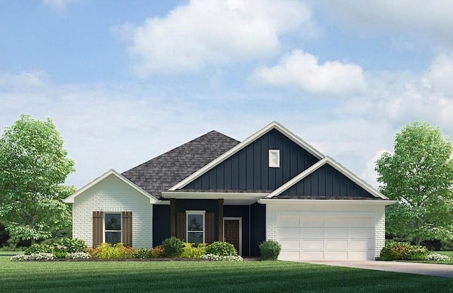 5408 Wake Reserve Rd, Slidell, LA 70461 - view of front of home with board and batten siding, an attached garage, a front yard, a shingled roof, and driveway