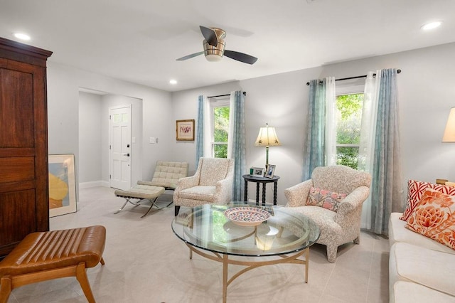 1012 W 11th Ave, Covington, LA 70433 - living room with plenty of natural light, a ceiling fan, recessed lighting, and baseboards