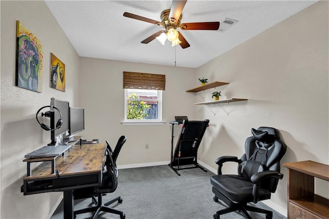 3140 Arbutus Ln, Marrero, LA 70072 - office featuring carpet, a ceiling fan, a textured ceiling, and baseboards