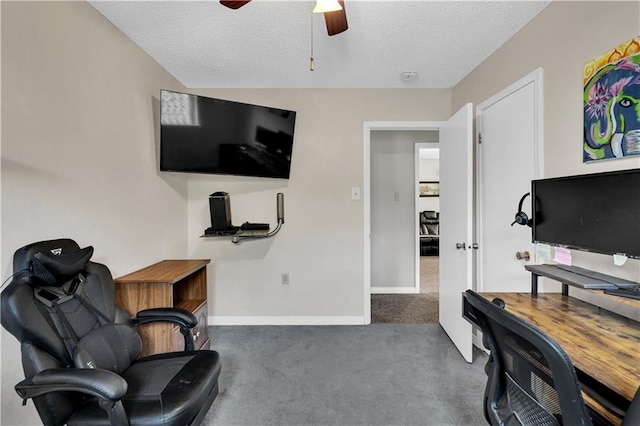 3140 Arbutus Ln, Marrero, LA 70072 - sitting room with carpet flooring, ceiling fan, a textured ceiling, an office area, and baseboards