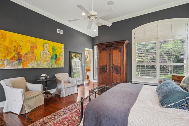 20 Beechwood Gardens Ln, Covington, LA 70435 - bedroom featuring wood finished floors, ornamental molding, baseboards, ceiling fan, and recessed lighting