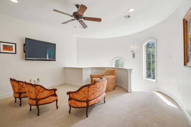 20 Beechwood Gardens Ln, Covington, LA 70435 - sitting room with carpet floors, a ceiling fan, baseboards, and recessed lighting