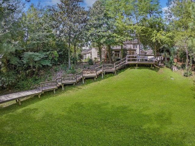 20 Beechwood Gardens Ln, Covington, LA 70435 - view of green lawn with stairs and a deck