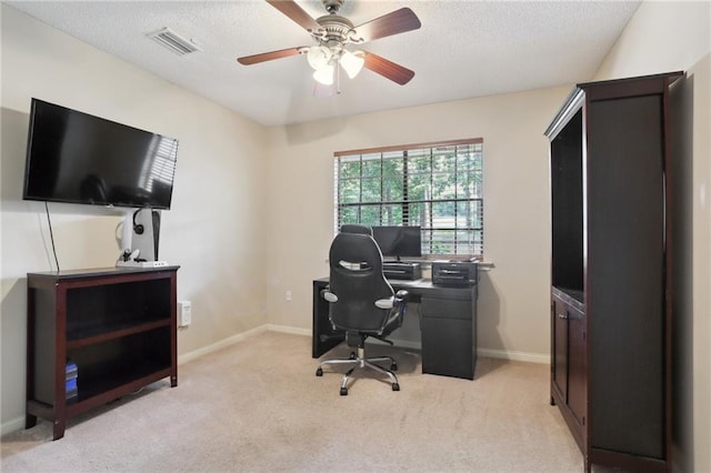 111 Thatcher Dr, Slidell, LA 70461 - office area featuring light carpet, a ceiling fan, baseboards, and a textured ceiling