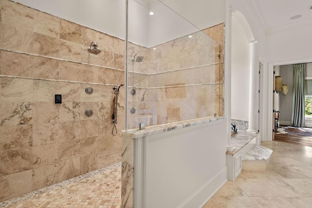 26 Hummingbird Rd, Covington, LA 70433 - full bath with walk in shower, ornamental molding, and ornate columns