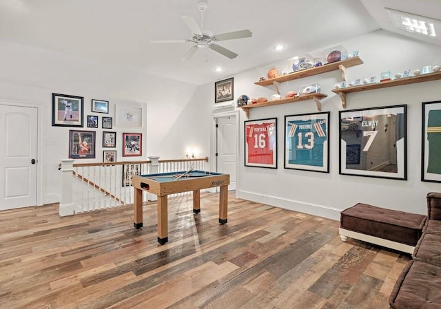 26 Hummingbird Rd, Covington, LA 70433 - rec room with vaulted ceiling, wood finished floors, a ceiling fan, and recessed lighting
