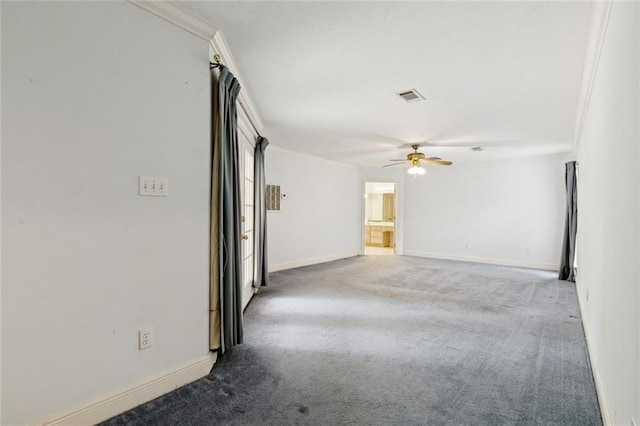 37112 Harper Ln, Pearl River, LA 70452 - carpeted spare room featuring a ceiling fan, crown molding, and baseboards