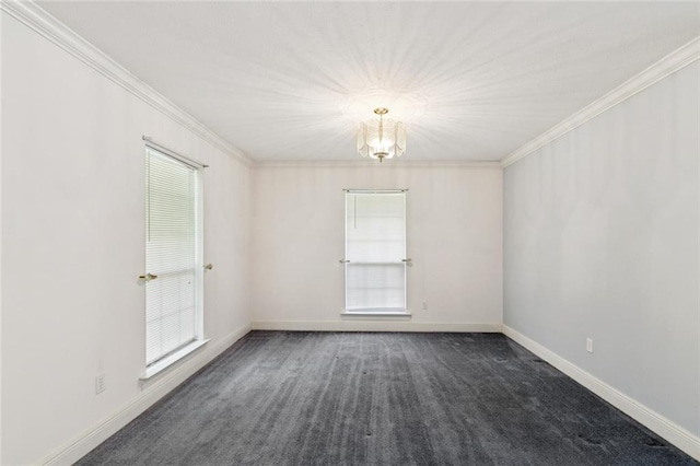 37112 Harper Ln, Pearl River, LA 70452 - carpeted spare room featuring ornamental molding, a chandelier, plenty of natural light, and baseboards