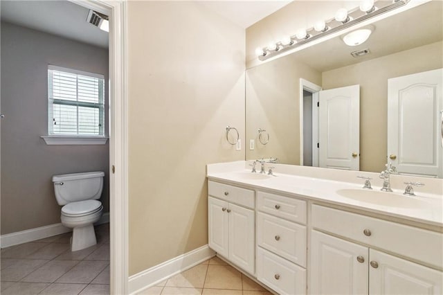 4908 Avron Blvd, Metairie, LA 70006 - bathroom featuring double vanity, toilet, baseboards, and tile patterned floors