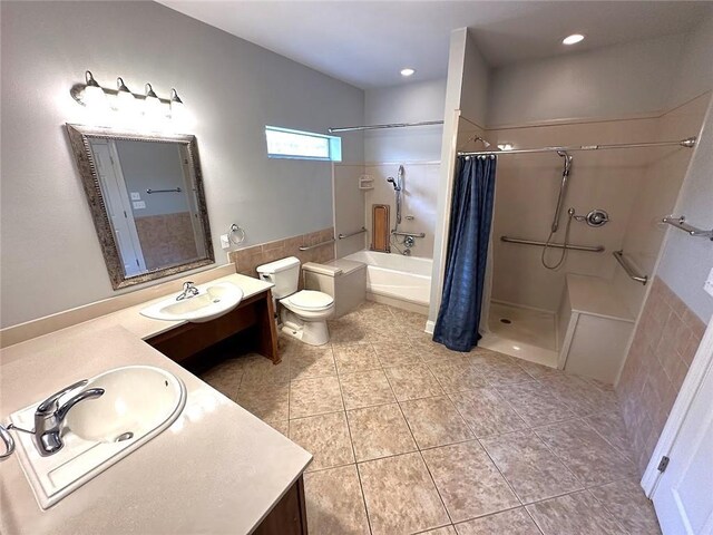 667 Highlands Dr, Slidell, LA 70458 - bathroom with vanity, tile patterned flooring, toilet, shower / tub combo, and recessed lighting