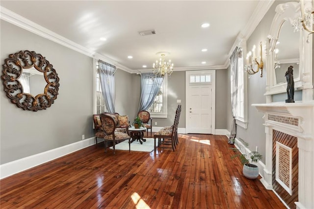 2720 New Orleans St, New Orleans, LA 70119 - entryway with a chandelier, ornamental molding, hardwood / wood-style flooring, baseboards, and recessed lighting