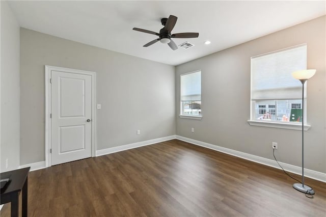 3225 Milan St, New Orleans, LA 70125 - empty room with wood finished floors, baseboards, ceiling fan, and recessed lighting
