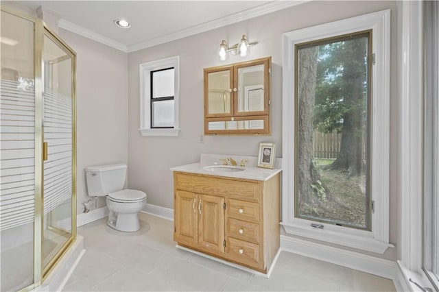 1029 Beverly Garden Dr, Metairie, LA 70002 - bathroom featuring vanity, a shower stall, toilet, baseboards, and plenty of natural light