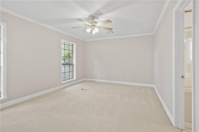 1029 Beverly Garden Dr, Metairie, LA 70002 - unfurnished room featuring light carpet, ornamental molding, baseboards, and a ceiling fan