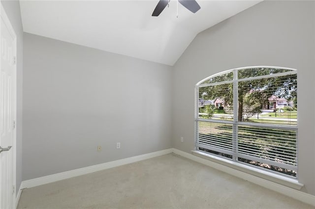 7218 Brookwood Dr, Mandeville, LA 70471 - spare room with a ceiling fan, vaulted ceiling, carpet, and baseboards