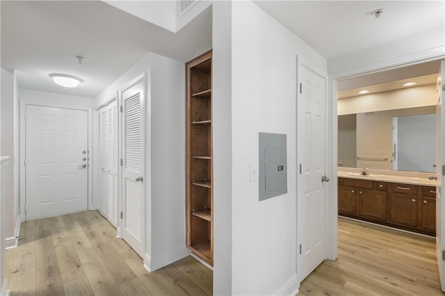 6765 Corporate Blvd Unit 11102, Baton Rouge, LA 70809 - hallway featuring electric panel, light wood finished floors, and baseboards
