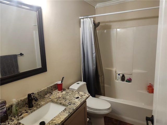 68 Camelia Trce, New Orleans, LA 70114 - full bathroom with vanity, shower / bath combo with shower curtain, toilet, and crown molding