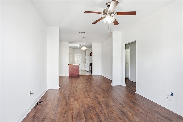 732 S Lopez St, New Orleans, LA 70119 - unfurnished living room featuring a ceiling fan and dark wood-style flooring