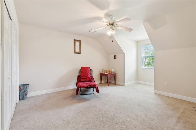 1424 Woodmere Dr, Mandeville, LA 70471 - sitting room with carpet, lofted ceiling, baseboards, and ceiling fan