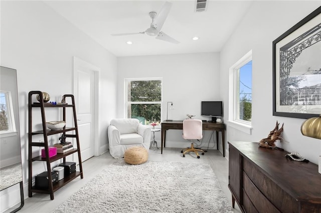 450 Carrollton Ave, Metairie, LA 70005 - office area with healthy amount of natural light, a ceiling fan, and recessed lighting