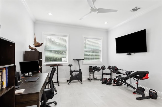 450 Carrollton Ave, Metairie, LA 70005 - office space with crown molding, a ceiling fan, and recessed lighting