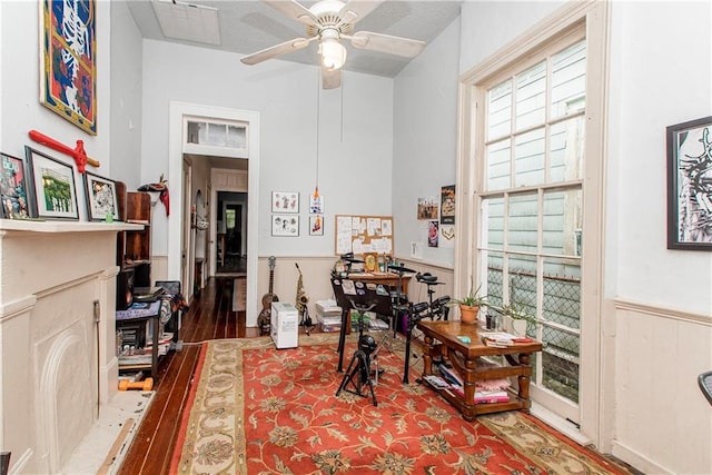 262830 N Rampart St, New Orleans, LA 70117 - office featuring wainscoting, wood finished floors, and ceiling fan