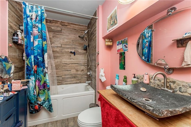 262830 N Rampart St, New Orleans, LA 70117 - bathroom with wood finished floors, vanity, shower / bathtub combination with curtain, and toilet