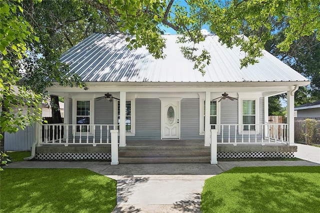 1928 Barbara Dr, Slidell, LA 70458 - bungalow-style home with a ceiling fan, a porch, and metal roof
