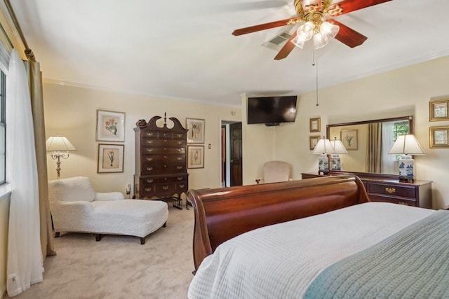 214 Tchefuncte Dr, Covington, LA 70433 - bedroom featuring light colored carpet, crown molding, and ceiling fan