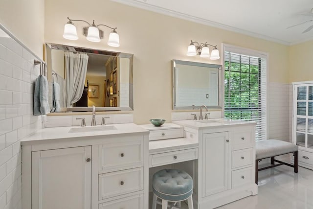 214 Tchefuncte Dr, Covington, LA 70433 - bathroom featuring double vanity and crown molding